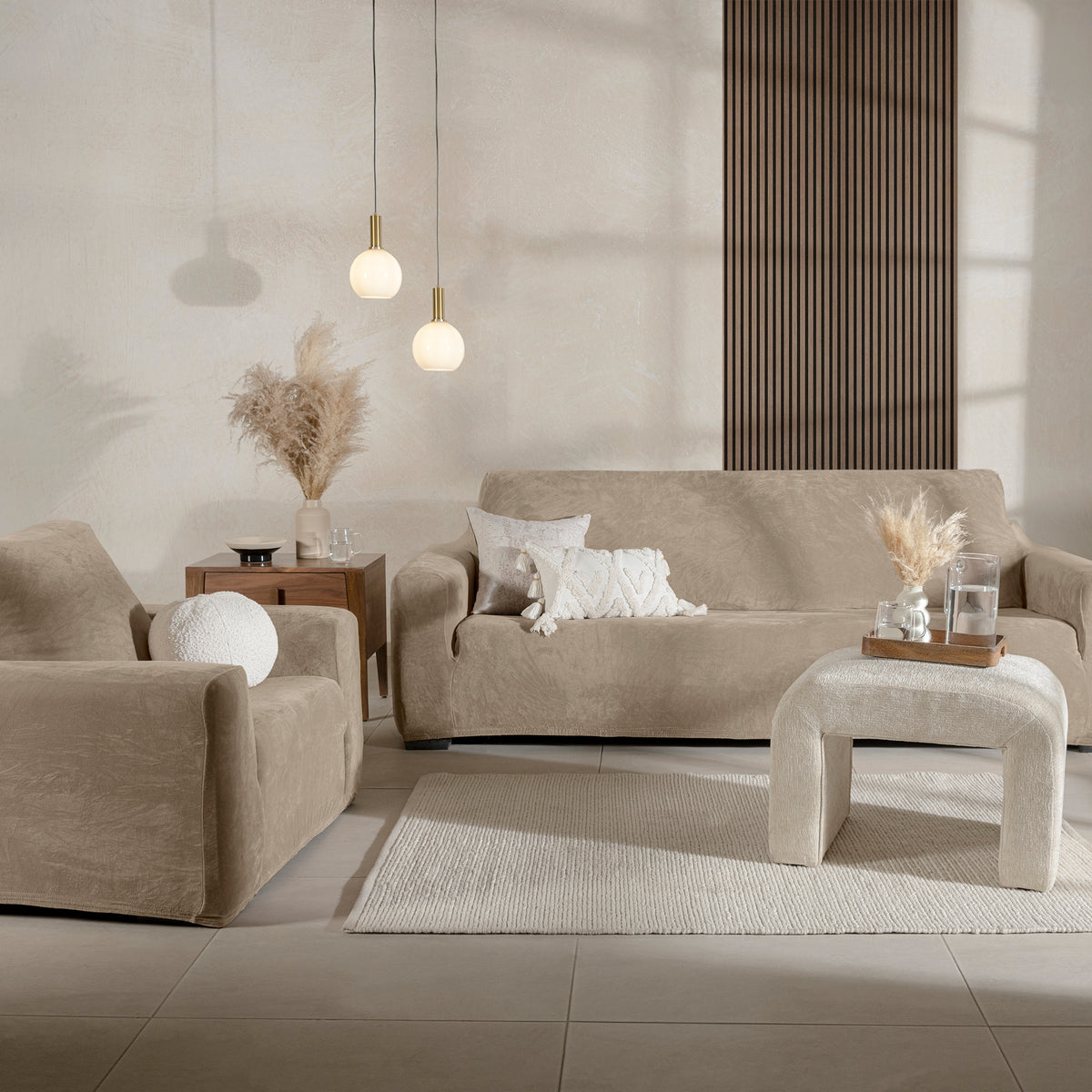 Funda De Sillón Niza Velvet Latte 3 PUESTOS