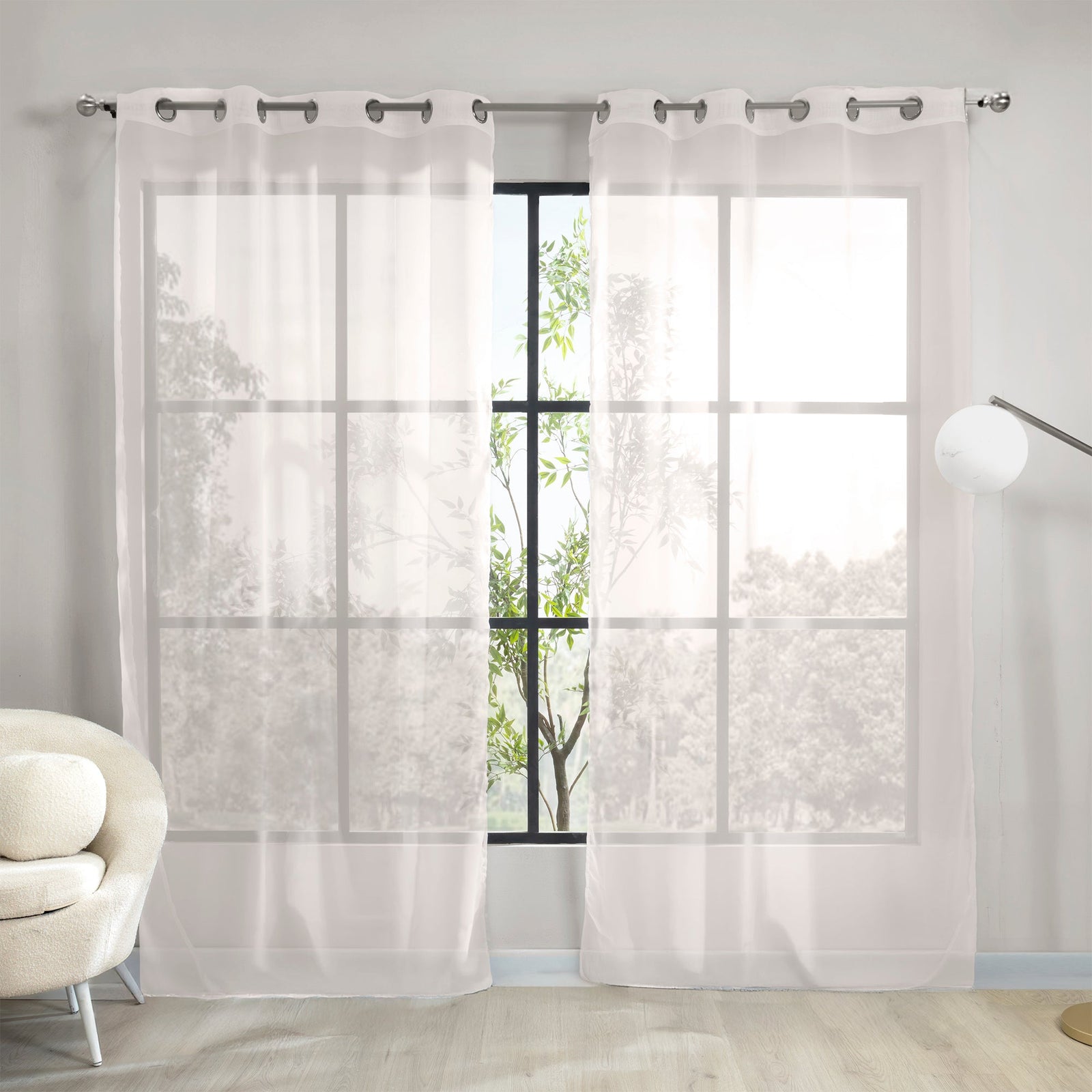 Cortinas Translúcidas Argolla Tergal Beige LARGA
